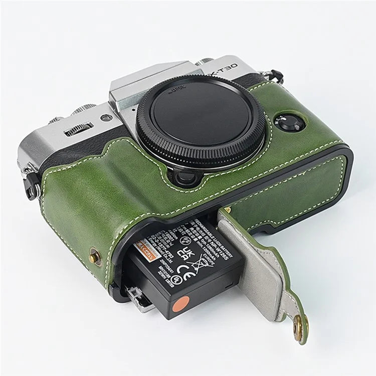 For Fuji XT10 / XT20 / XT30 / XT30 II Leather Camera Case Bottom Half-Body Camera Protective Cover with Strap