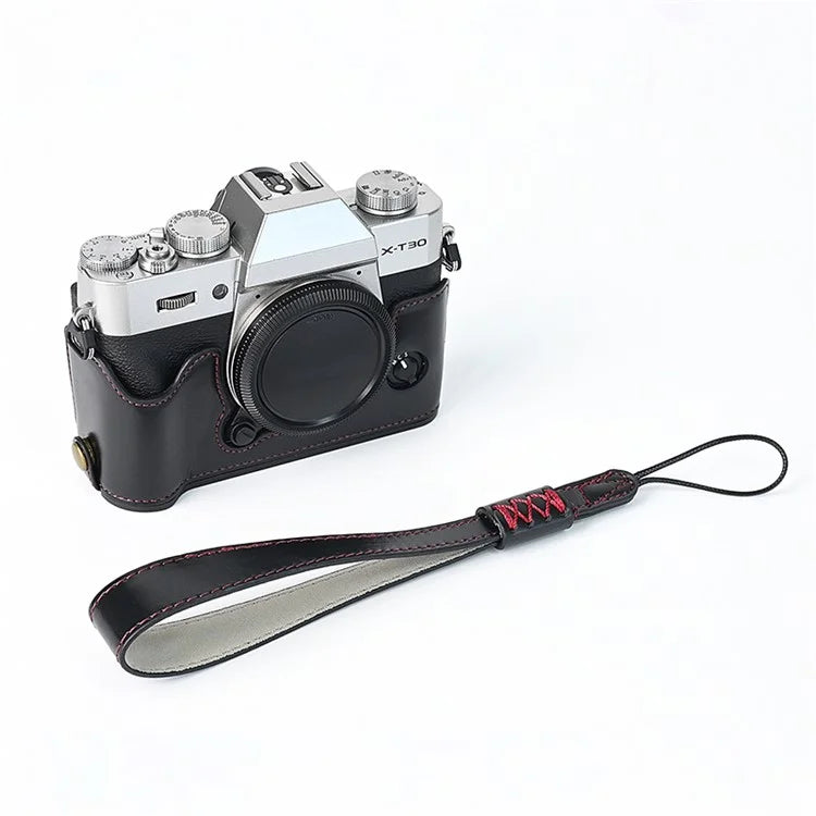 For Fuji XT10 / XT20 / XT30 / XT30 II Leather Camera Case Bottom Half-Body Camera Protective Cover with Strap