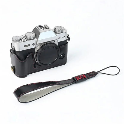For Fuji XT10 / XT20 / XT30 / XT30 II Leather Camera Case Bottom Half-Body Camera Protective Cover with Strap