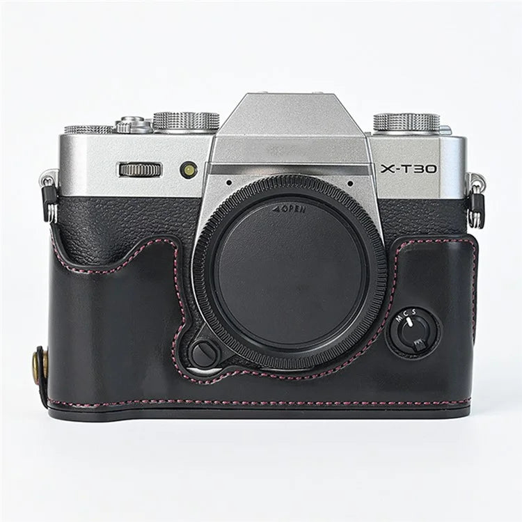 For Fuji XT10 / XT20 / XT30 / XT30 II Leather Camera Case Bottom Half-Body Camera Protective Cover with Strap