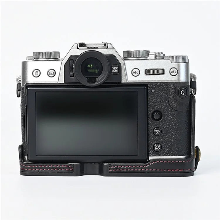 For Fuji XT10 / XT20 / XT30 / XT30 II Leather Camera Case Bottom Half-Body Camera Protective Cover with Strap