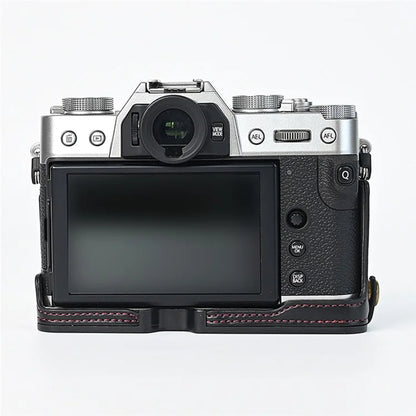 For Fuji XT10 / XT20 / XT30 / XT30 II Leather Camera Case Bottom Half-Body Camera Protective Cover with Strap