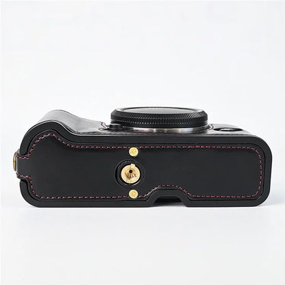 For Fuji XT10 / XT20 / XT30 / XT30 II Leather Camera Case Bottom Half-Body Camera Protective Cover with Strap