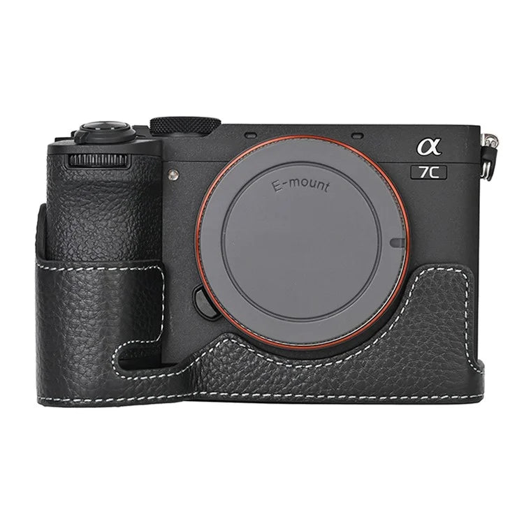 For Sony A7C II / A7CR Genuine Cow Leather Bottom Case Half Camera Cover with Battery Opening
