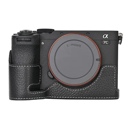 For Sony A7C II / A7CR Genuine Cow Leather Bottom Case Half Camera Cover with Battery Opening
