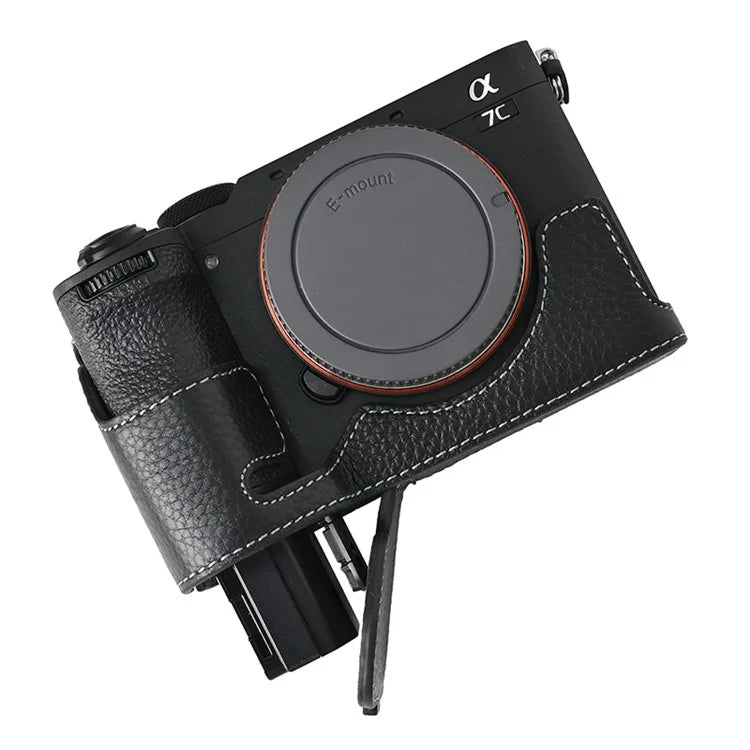 For Sony A7C II / A7CR Genuine Cow Leather Bottom Case Half Camera Cover with Battery Opening