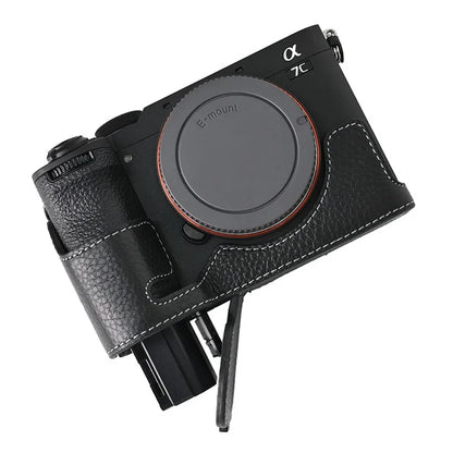 For Sony A7C II / A7CR Genuine Cow Leather Bottom Case Half Camera Cover with Battery Opening
