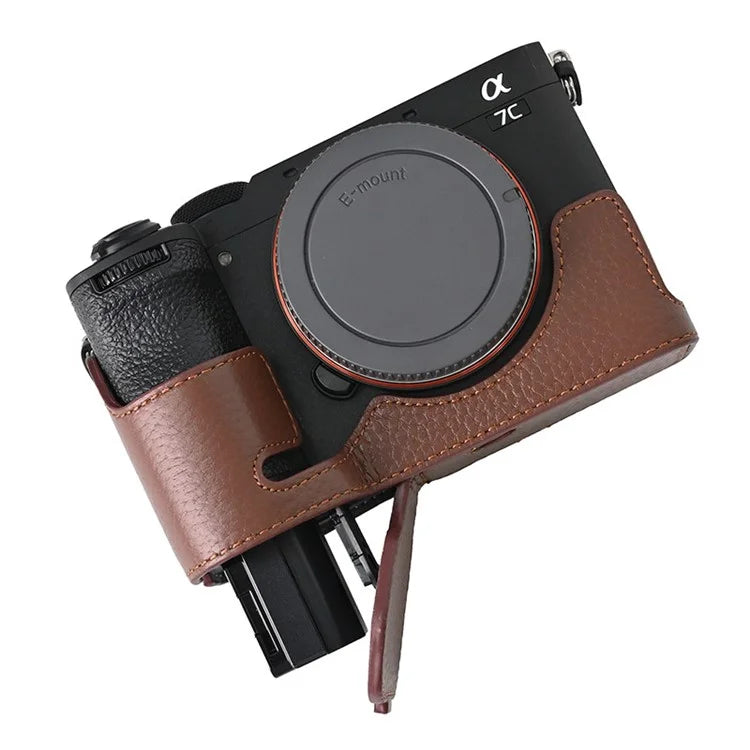 For Sony A7C II / A7CR Genuine Cow Leather Bottom Case Half Camera Cover with Battery Opening