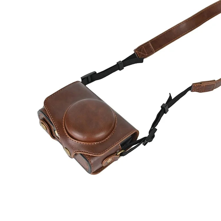 Camera Bag for Canon SX740 HS / SX730 / SX720 Camera Protective Cover PU Leather Digital Camera Bag with Shoulder Strap