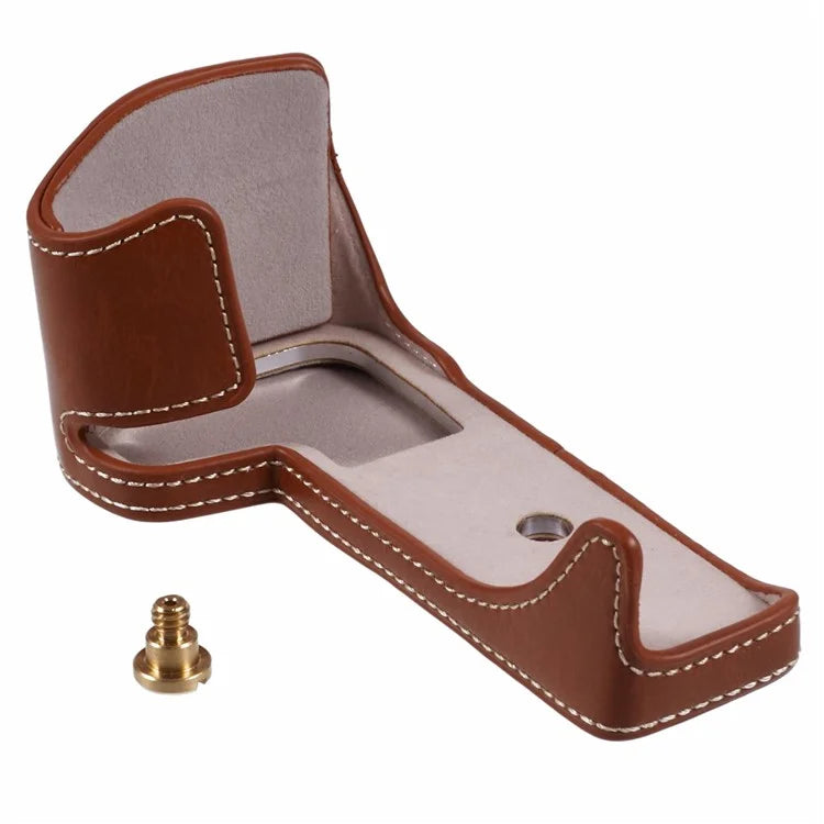 For Canon EOS R10 PU Leather Camera Bottom Cover Screw Design Half Body Case