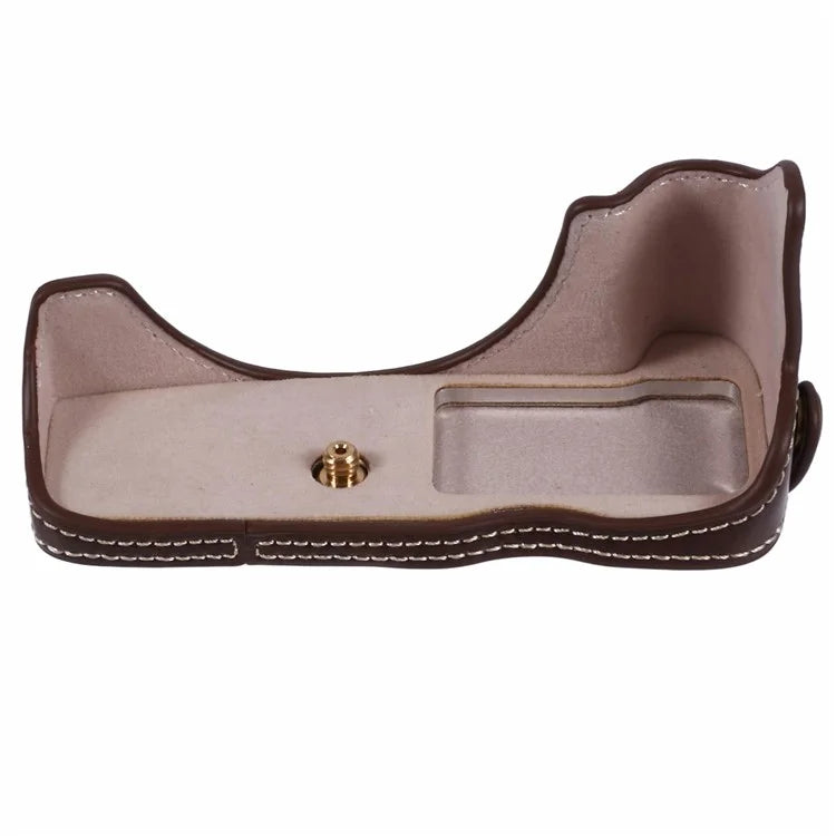 For Canon EOS R50 / R100 Camera Half Body Case PU Leather Bottom Cover with Screw