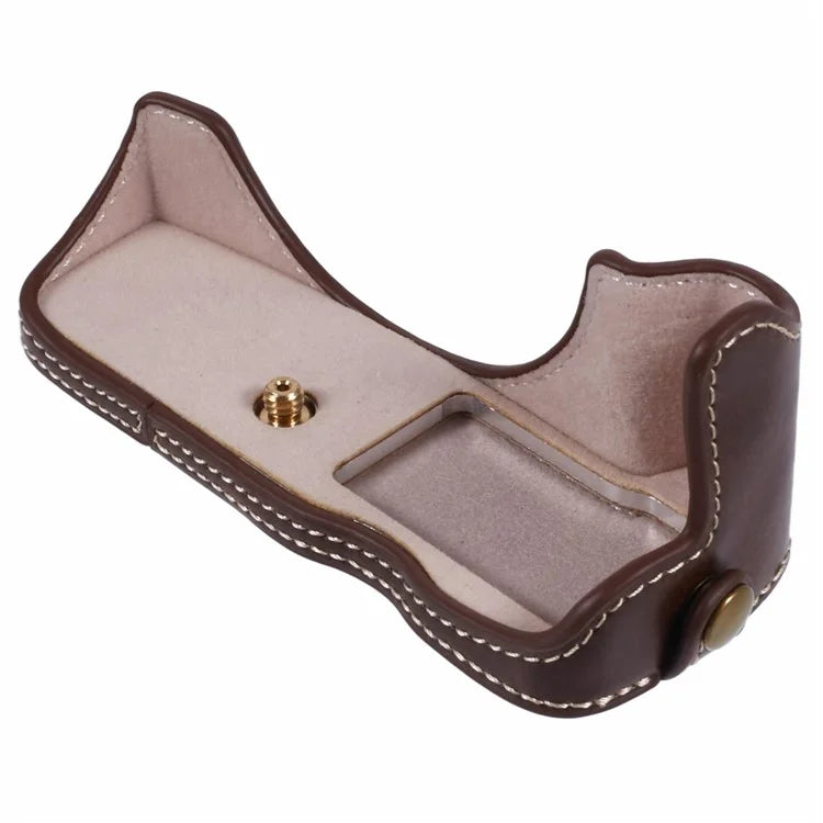 For Canon EOS R50 / R100 Camera Half Body Case PU Leather Bottom Cover with Screw