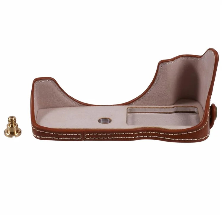 For Canon EOS R50 / R100 Camera Half Body Case PU Leather Bottom Cover with Screw