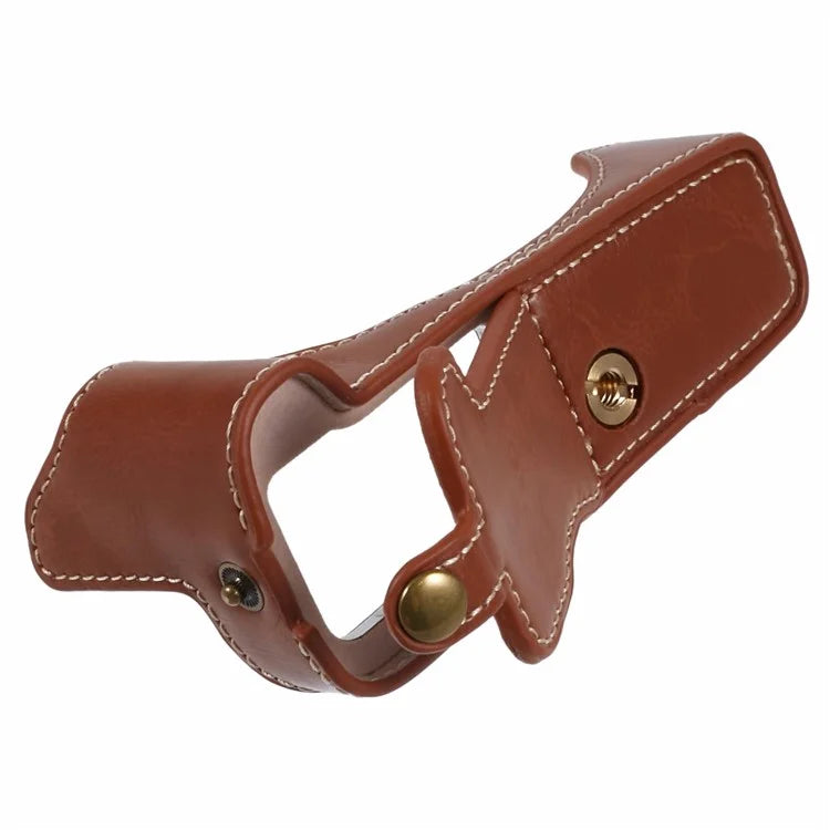 For Canon EOS R50 / R100 Camera Half Body Case PU Leather Bottom Cover with Screw