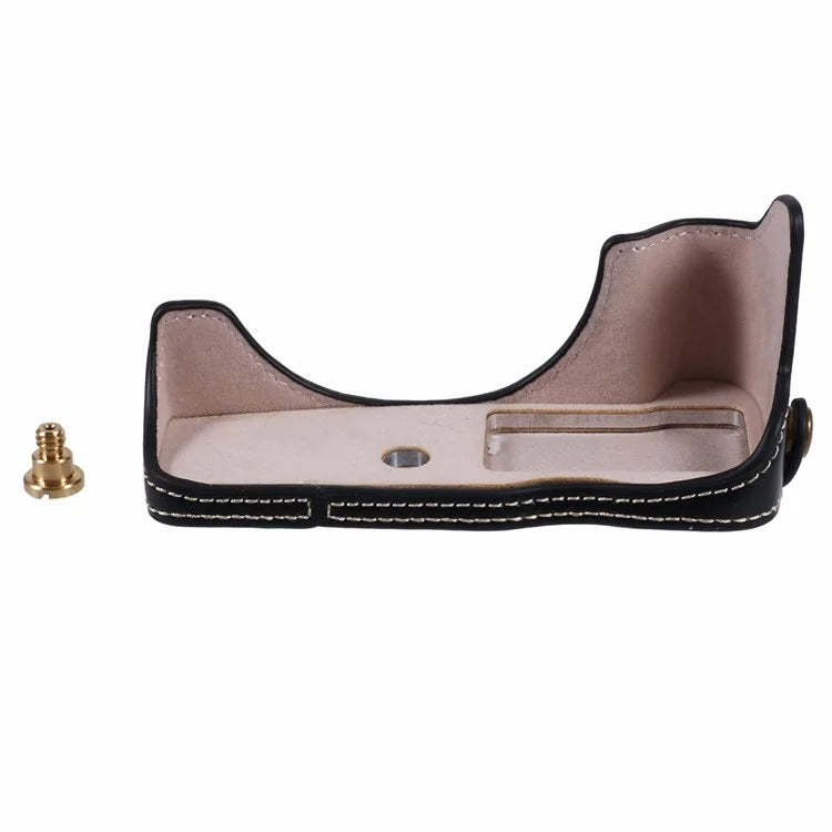 For Canon EOS R50 / R100 Camera Half Body Case PU Leather Bottom Cover with Screw