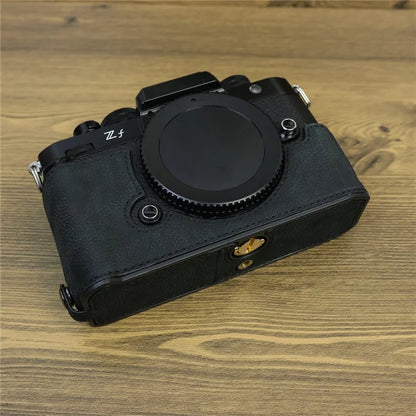 For Nikon Z f Genuine Cow Leather Protective Bottom Case Half Camera Cover with Battery Opening