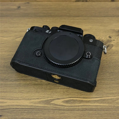 For Nikon Z f Genuine Cow Leather Protective Bottom Case Half Camera Cover with Battery Opening