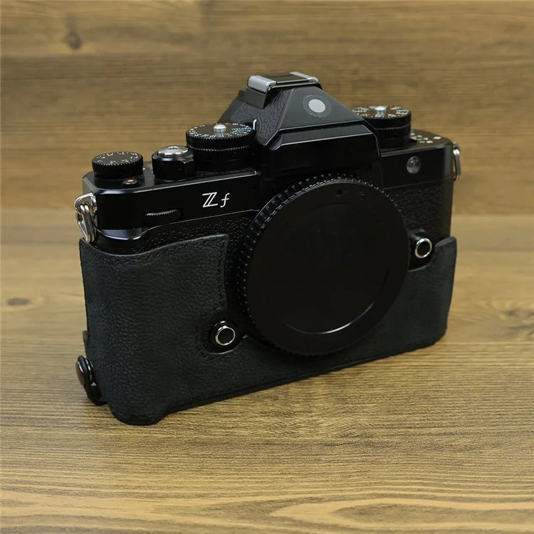 For Nikon Z f Genuine Cow Leather Protective Bottom Case Half Camera Cover with Battery Opening