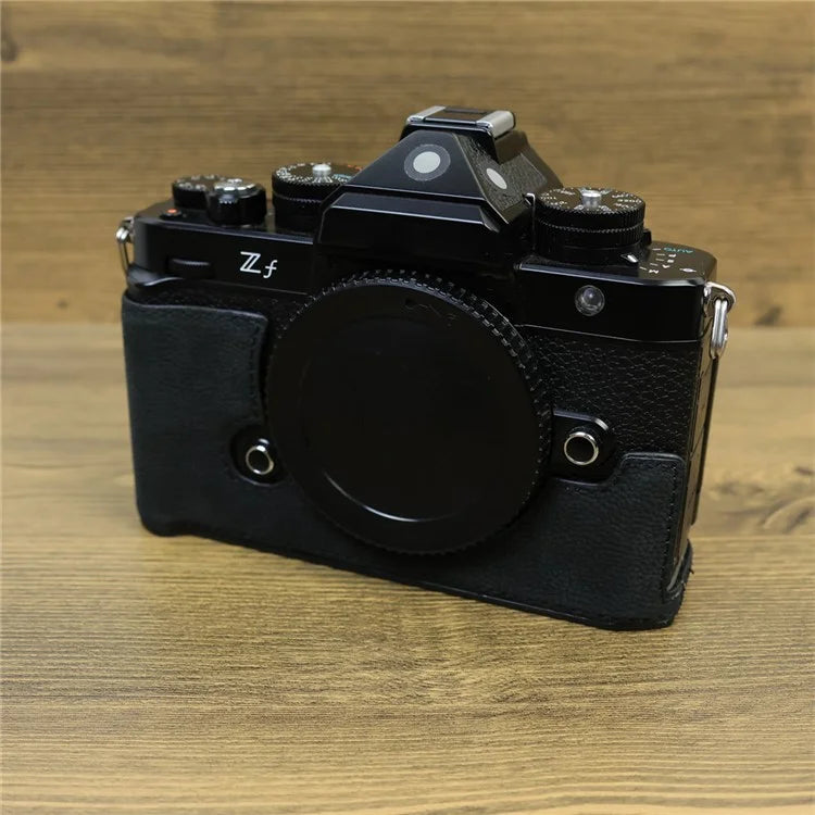 For Nikon Z f Genuine Cow Leather Protective Bottom Case Half Camera Cover with Battery Opening