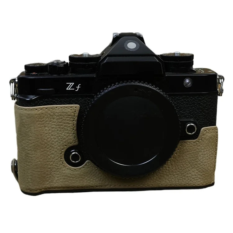 For Nikon Z f Genuine Cow Leather Protective Bottom Case Half Camera Cover with Battery Opening