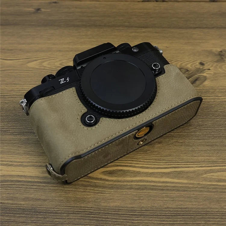 For Nikon Z f Genuine Cow Leather Protective Bottom Case Half Camera Cover with Battery Opening