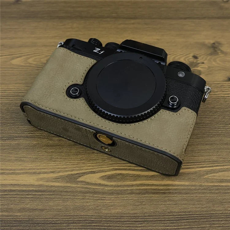For Nikon Z f Genuine Cow Leather Protective Bottom Case Half Camera Cover with Battery Opening