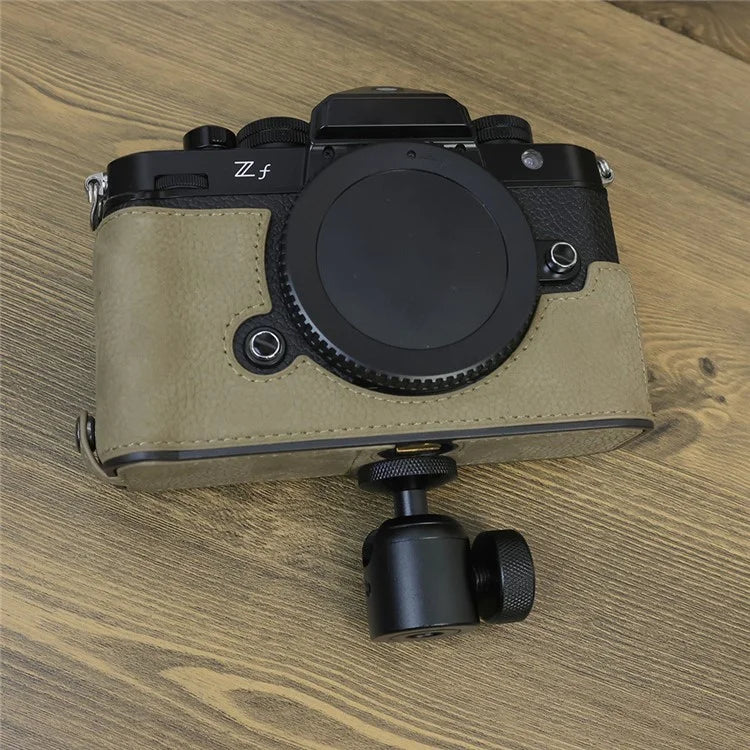 For Nikon Z f Genuine Cow Leather Protective Bottom Case Half Camera Cover with Battery Opening