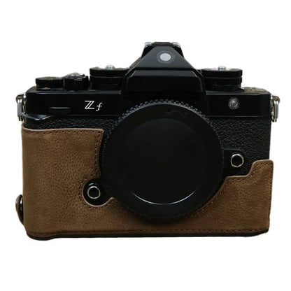 For Nikon Z f Genuine Cow Leather Protective Bottom Case Half Camera Cover with Battery Opening