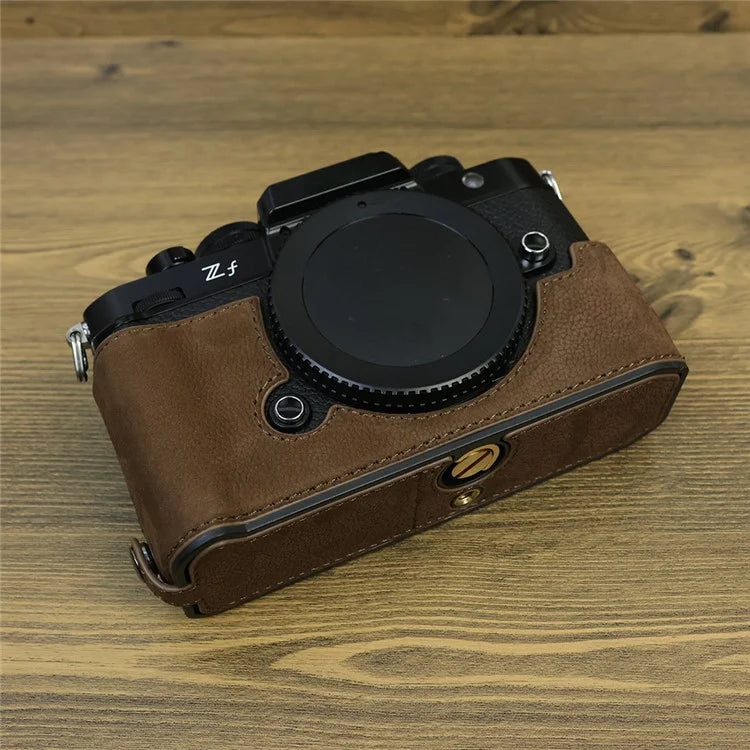 For Nikon Z f Genuine Cow Leather Protective Bottom Case Half Camera Cover with Battery Opening
