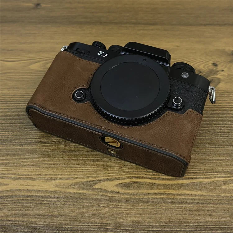 For Nikon Z f Genuine Cow Leather Protective Bottom Case Half Camera Cover with Battery Opening