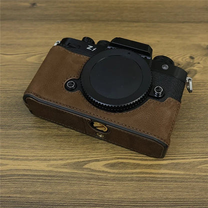 For Nikon Z f Genuine Cow Leather Protective Bottom Case Half Camera Cover with Battery Opening