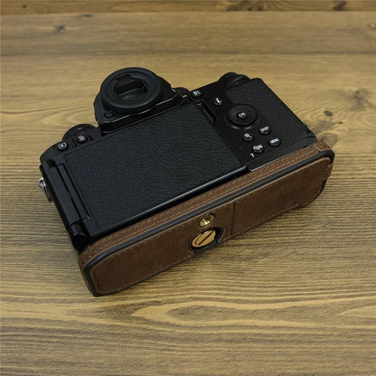 For Nikon Z f Genuine Cow Leather Protective Bottom Case Half Camera Cover with Battery Opening
