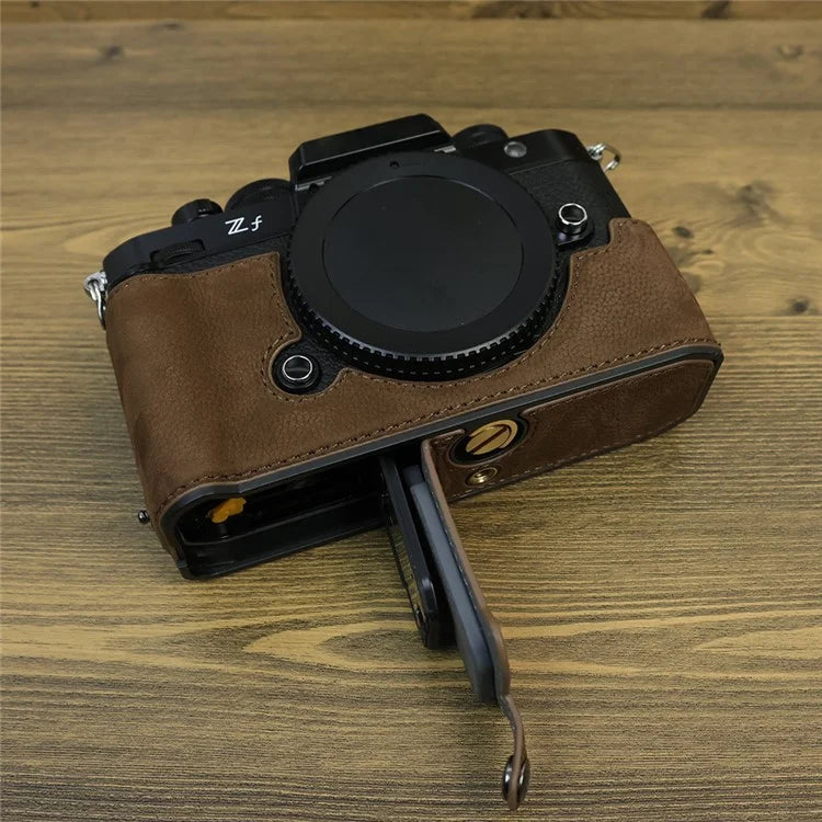 For Nikon Z f Genuine Cow Leather Protective Bottom Case Half Camera Cover with Battery Opening
