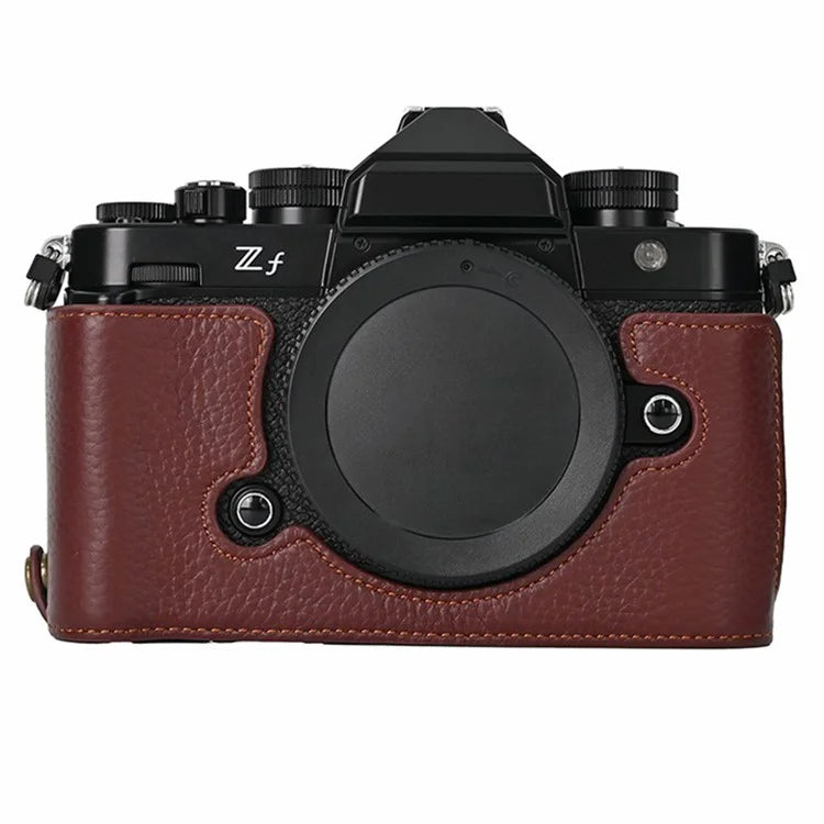 For Nikon Z f Genuine Cow Leather Bottom Case Half Camera Cover with Battery Opening