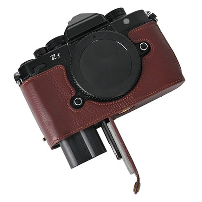 For Nikon Z f Genuine Cow Leather Bottom Case Half Camera Cover with Battery Opening