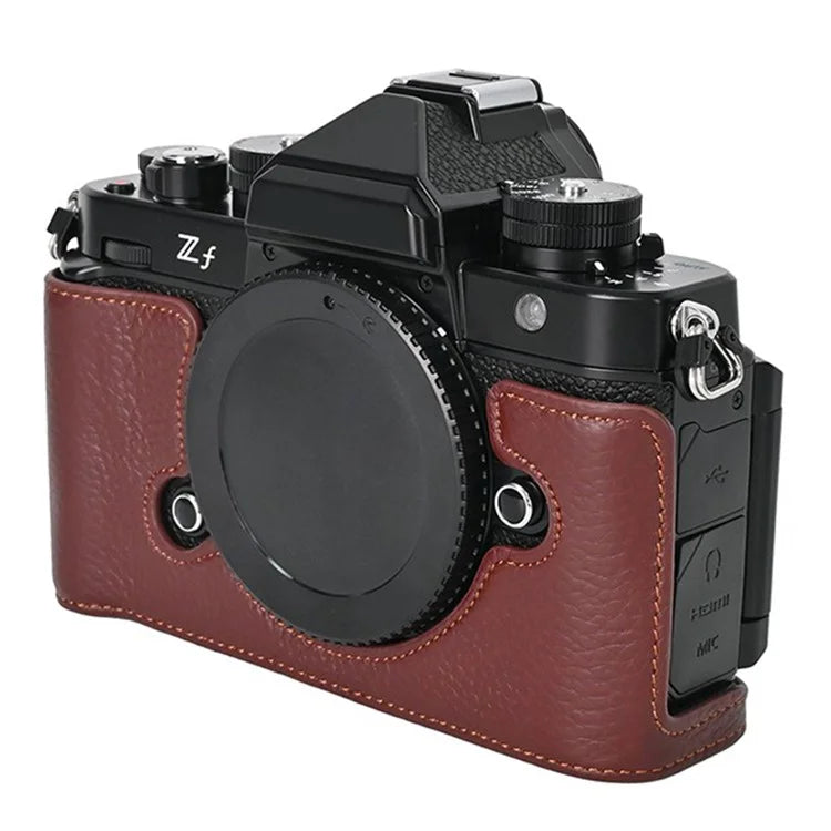 For Nikon Z f Genuine Cow Leather Bottom Case Half Camera Cover with Battery Opening