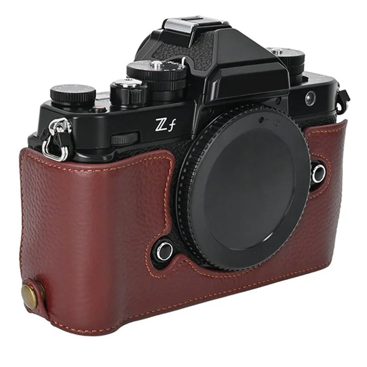 For Nikon Z f Genuine Cow Leather Bottom Case Half Camera Cover with Battery Opening