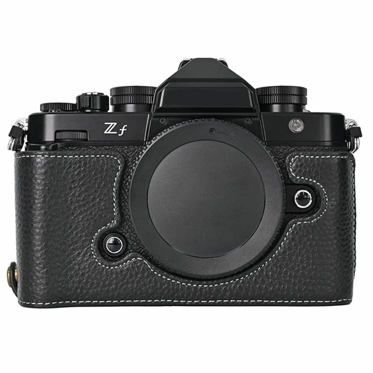 For Nikon Z f Genuine Cow Leather Bottom Case Half Camera Cover with Battery Opening