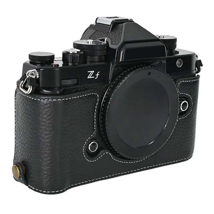 For Nikon Z f Genuine Cow Leather Bottom Case Half Camera Cover with Battery Opening
