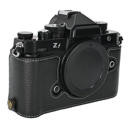 For Nikon Z f Genuine Cow Leather Bottom Case Half Camera Cover with Battery Opening