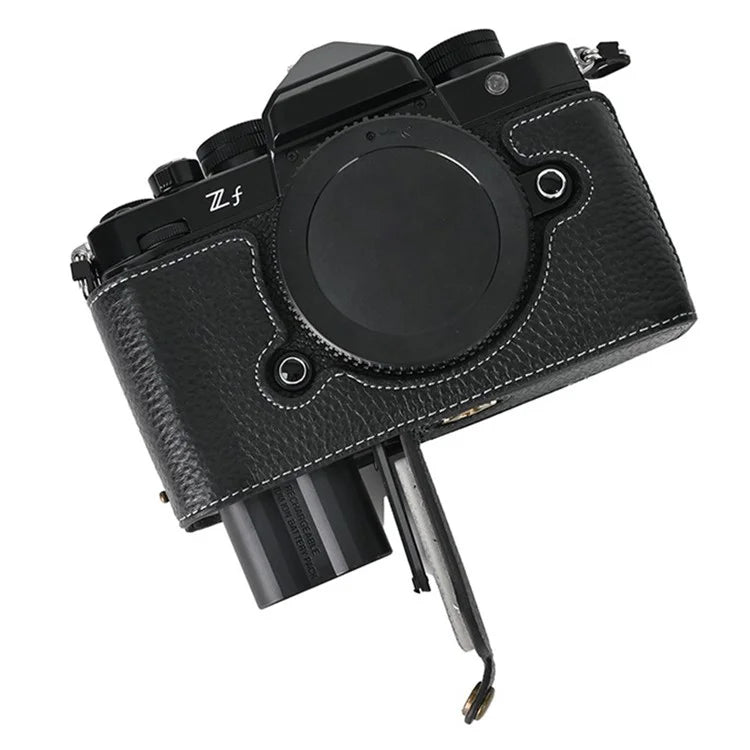 For Nikon Z f Genuine Cow Leather Bottom Case Half Camera Cover with Battery Opening