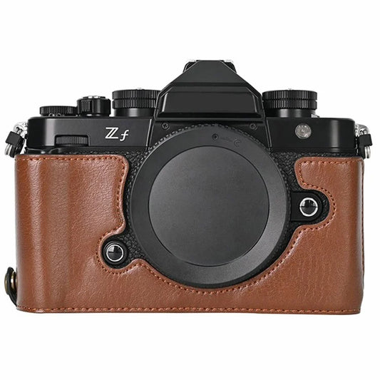 For Nikon Z f Tree Bark Leather Bottom Case Half Camera Cover with Battery Opening