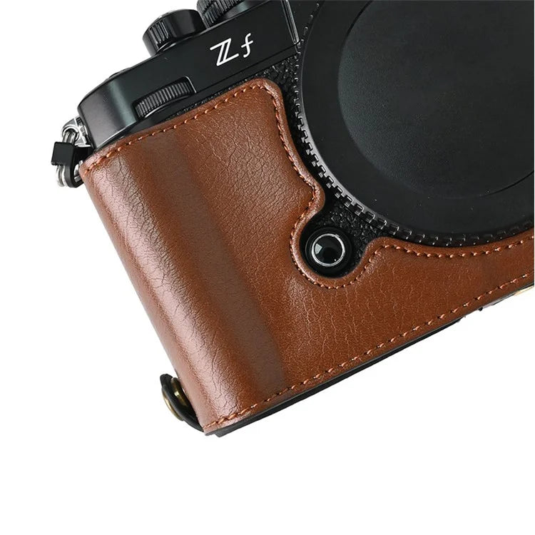 For Nikon Z f Tree Bark Leather Bottom Case Half Camera Cover with Battery Opening