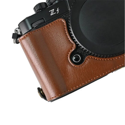 For Nikon Z f Tree Bark Leather Bottom Case Half Camera Cover with Battery Opening