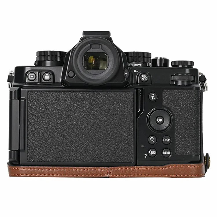 For Nikon Z f Tree Bark Leather Bottom Case Half Camera Cover with Battery Opening