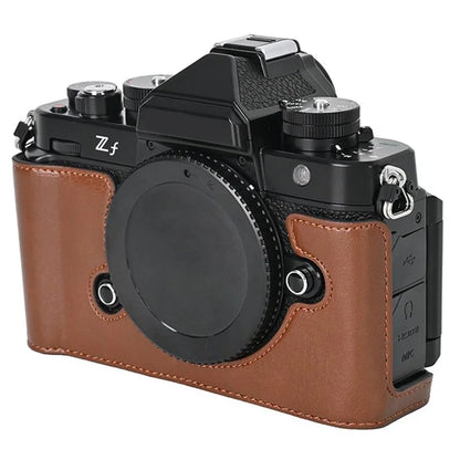 For Nikon Z f Tree Bark Leather Bottom Case Half Camera Cover with Battery Opening
