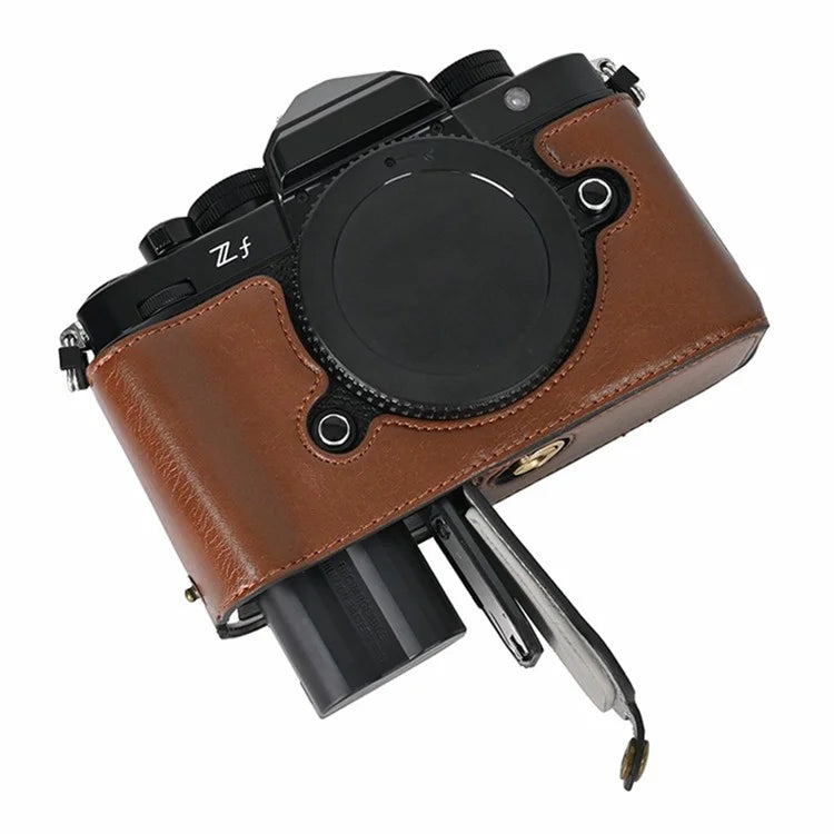 For Nikon Z f Tree Bark Leather Bottom Case Half Camera Cover with Battery Opening