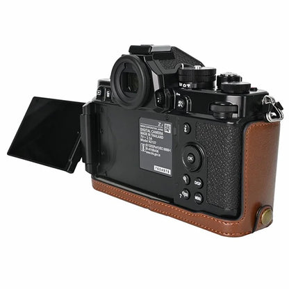 For Nikon Z f Tree Bark Leather Bottom Case Half Camera Cover with Battery Opening