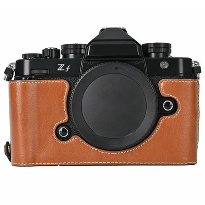 For Nikon Z f Tree Bark Leather Bottom Case Half Camera Cover with Battery Opening