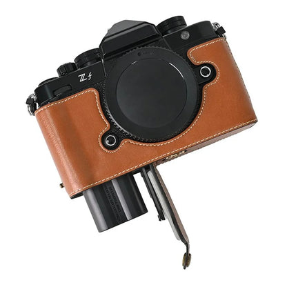 For Nikon Z f Tree Bark Leather Bottom Case Half Camera Cover with Battery Opening